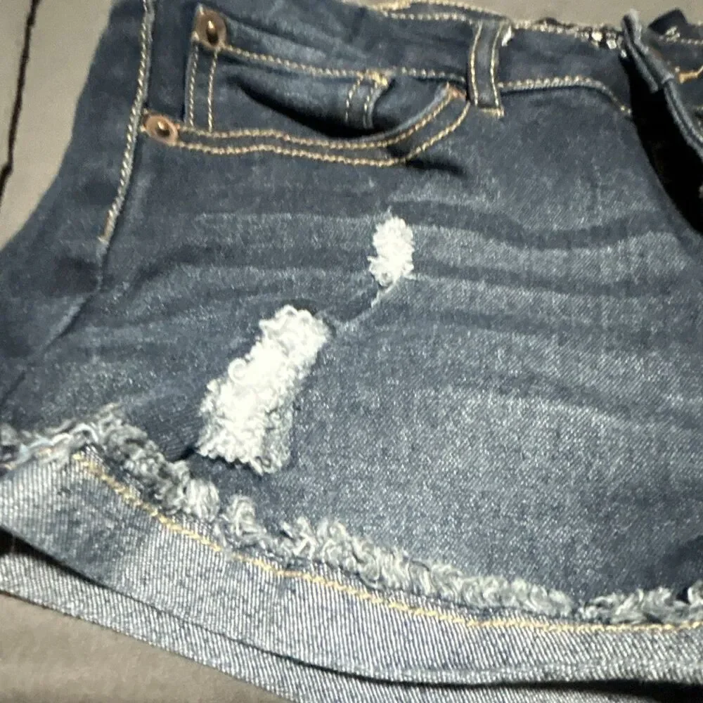 Lucky Brand Riley Girls Dark Wash Denim Cut Off Shorts Distressed Frayed-Size 14